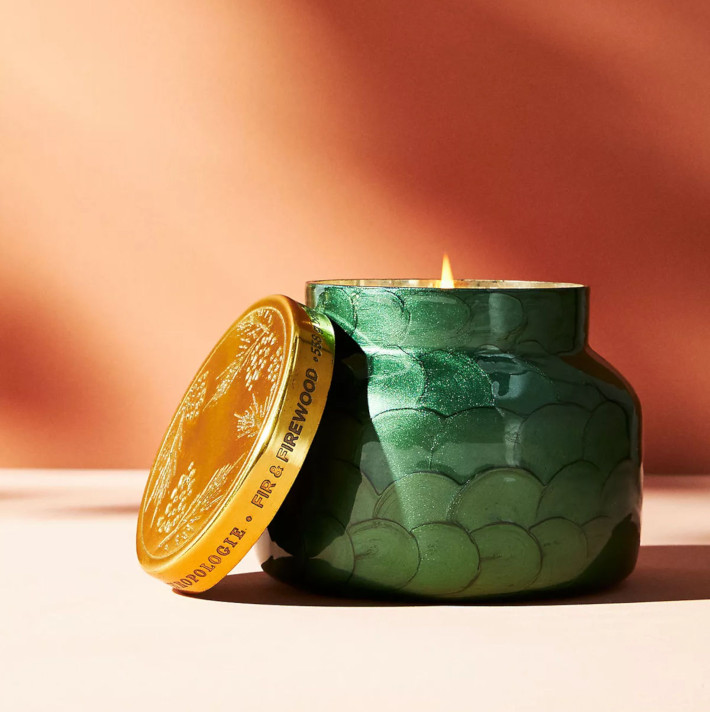 Anthropologie Capri Blue Fire and Firewood Glass Candle