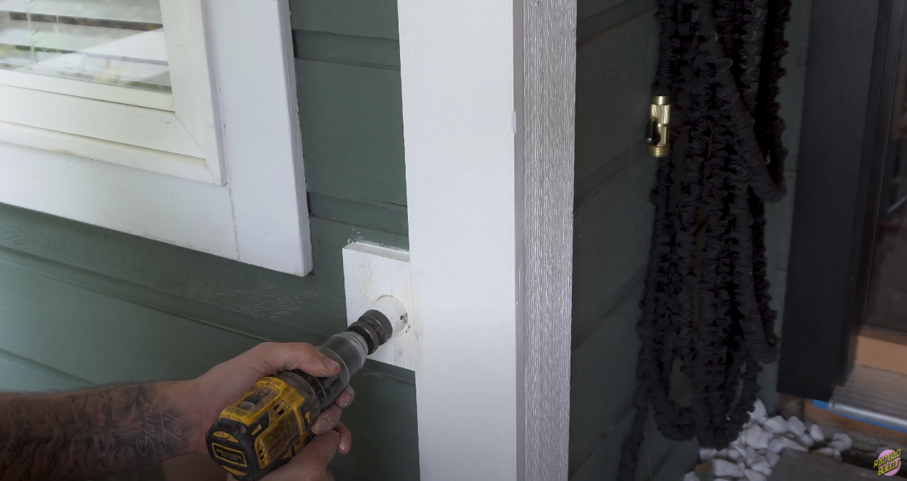 Drilling the Hydrant entry hole with a hole saw