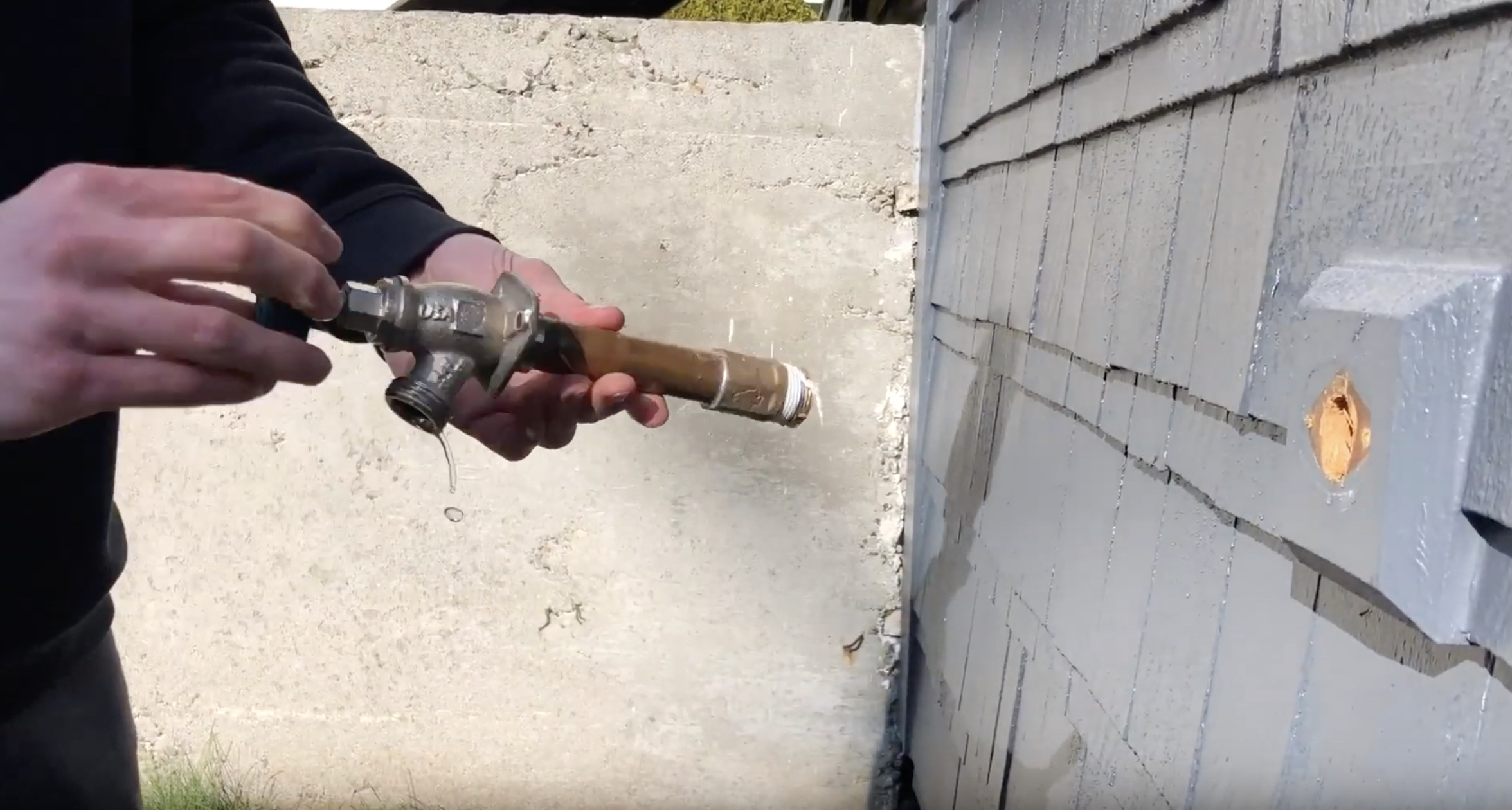 Removing old hose bib from house exterior