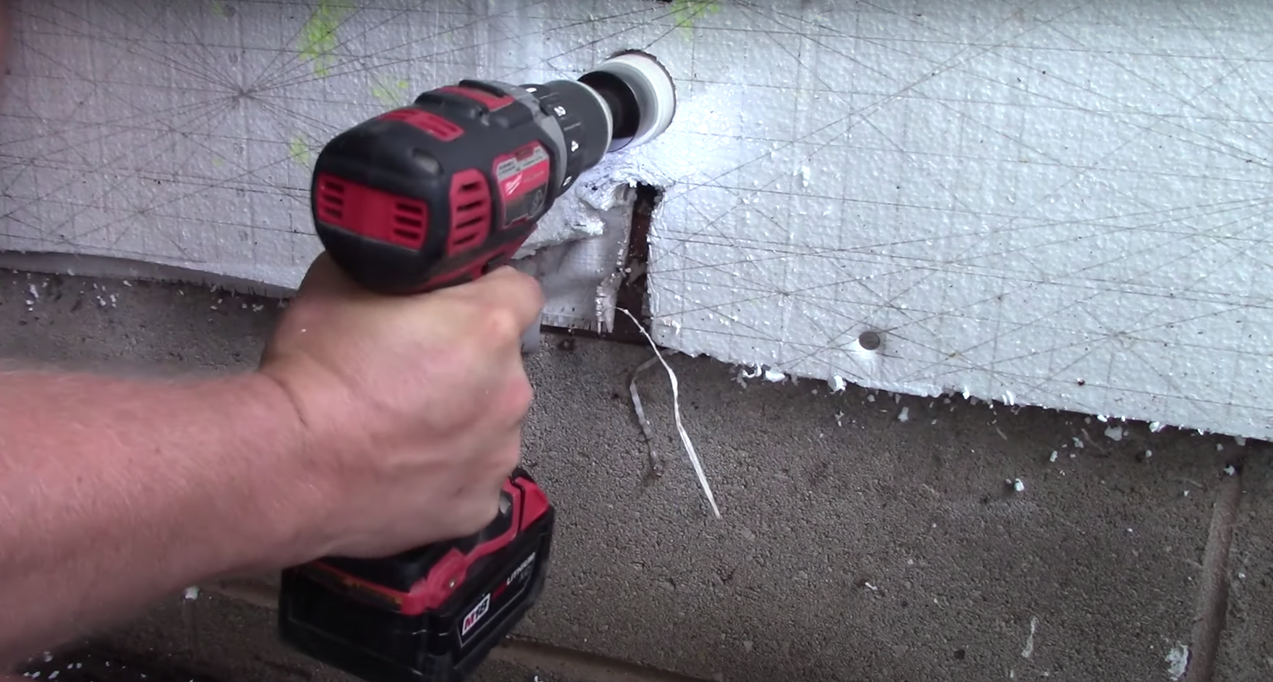 Drilling the Hydrant entry hole with a hole saw